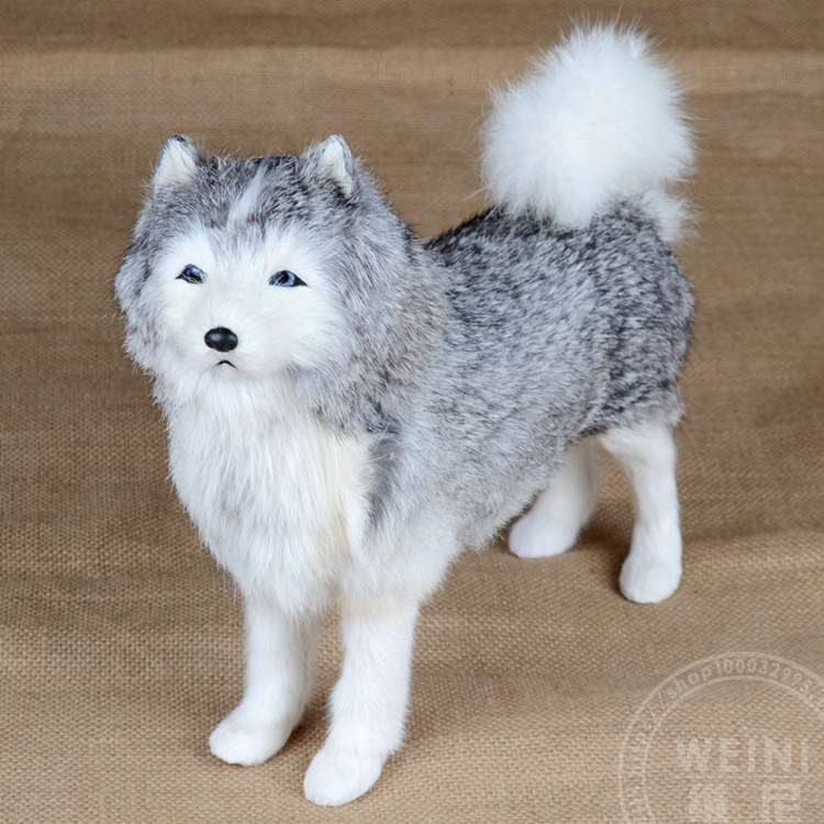高仿真狗雪橇犬狗狗模型真毛仿真狗收藏品工艺品可爱毛绒玩具