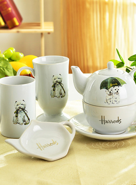 英国哈罗斯Harrods外贸出口西高地小熊骨瓷陶瓷茶壶子母壶咖啡杯