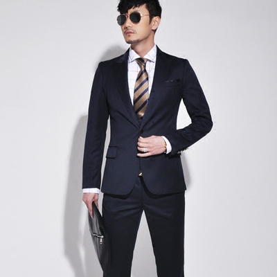 韩国代购 男式西服套装高级西装便服商务绅士款后开叉西装套装