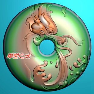 精雕图 灰度图 浮雕图 电脑雕刻图 龙吐水平安扣