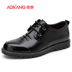 Aokang shoes genuine leather men's shoes fall 2015 new round head straps for a comfortable business casual shoes