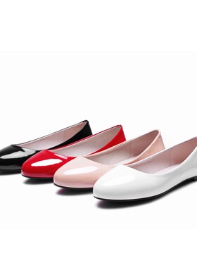 鞋女白红粉色婚学生工作鞋平跟平底单鞋简约小码特大码 31 52 HH