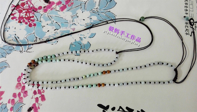 冰种翡翠手工项链 3mm3.5mm女款玉石珠子挂绳 吊坠圆珠毛衣链