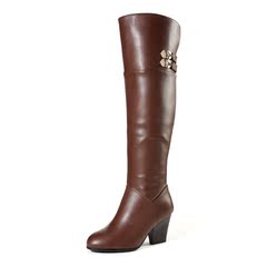 Fuguiniao shoes boots leather and velvet knee-boots winter keep warm plus velvet slim ladies boots