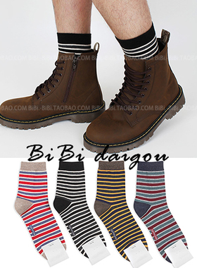 满68元包邮 韩国代购黑色彩条纹男士商务休闲棉袜春秋短袜子g125