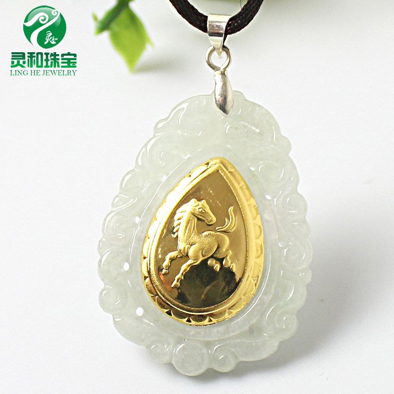 缅甸A货翡翠金镶玉十二生肖男女款鼠牛虎兔龙蛇马羊猴鸡狗猪吊坠