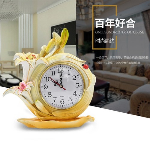 新款原创百合花时钟客厅卧室座钟