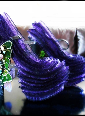 美国代购Flash㊣ 手作哥特式紫色蕾丝花边水晶翅膀平台高跟低帮鞋