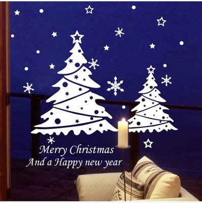 圣诞节橱窗 新年装饰 圣诞树 墙贴画 玻璃贴 贴纸窗贴 圣诞雪花