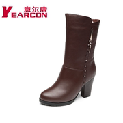 Kang shoes new authentic winter leather fashion boots in rough with round-headed high heel women boots