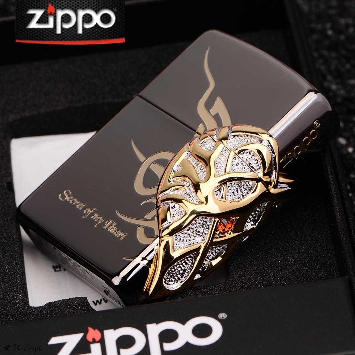 打火机zippo正版原装 黑冰秘密镀金色红钻三面心愿 收藏礼品送礼
