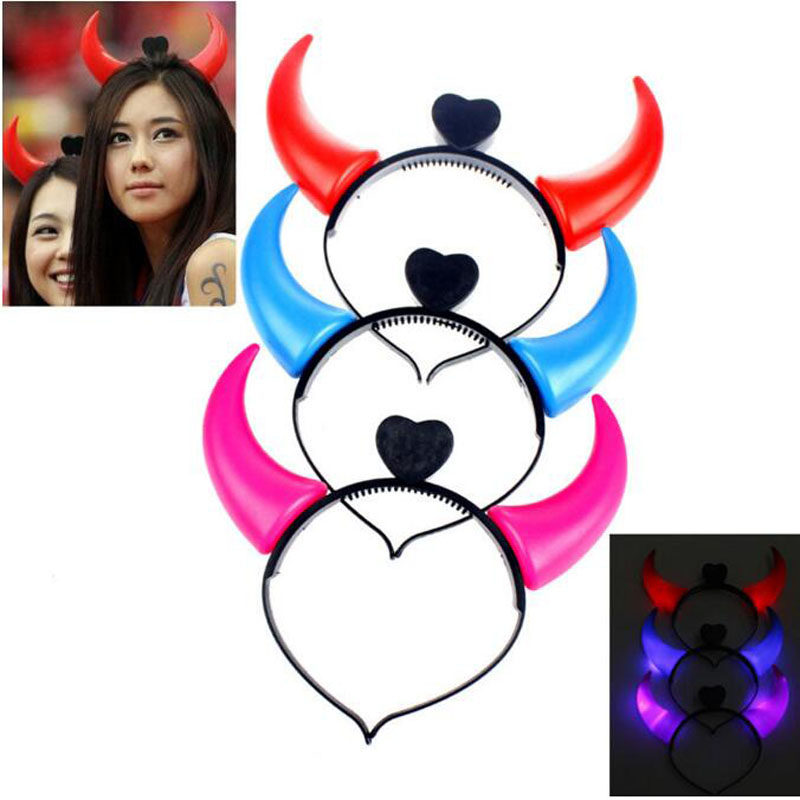 万圣节装饰用品发箍头箍头扣儿童鹿角带灯头饰夜光发光牛角灯创意