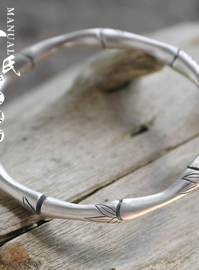 寸氏银云南纯手工足银雪花银竹节银镯 韩版个性古典纯银手镯.匠心