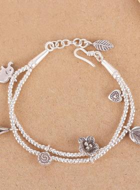 泰国清迈风复古手工树叶银饰品