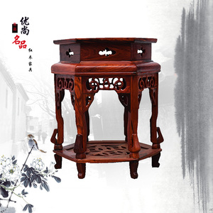 新款优尚名品红木家具 大红酸枝雕花六角花几花架 实木盆景架/台
