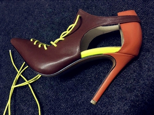 silla rulers 女鞋 凉鞋 拼色 红棕色/银光黄 超高跟 尖头女鞋