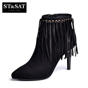 St&Sat/2015 winter Saturday new suede tassel tip super high heel ankle boots shoes SS54112910