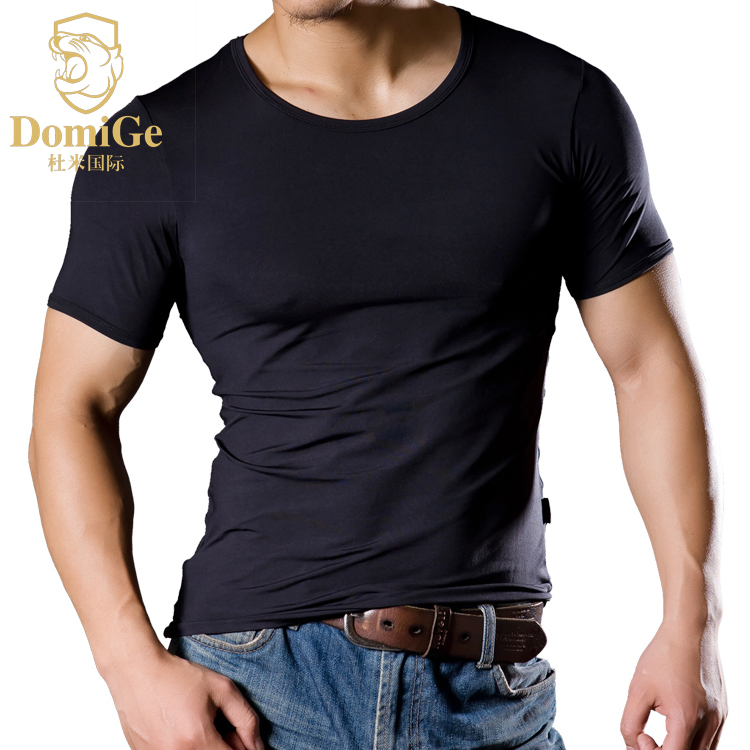 DOMINIK杜米尼克 男士运动款黑色t恤  高弹圆领短袖衫 型男背心