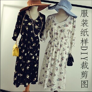 V领松紧腰五分袖 制衣厂做衣服纸样裁剪版 连衣裙纸样实物11