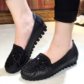 中年女鞋 豆豆鞋 子真皮单鞋 软底女士防滑平底皮鞋 舒适 妈妈鞋 春秋季