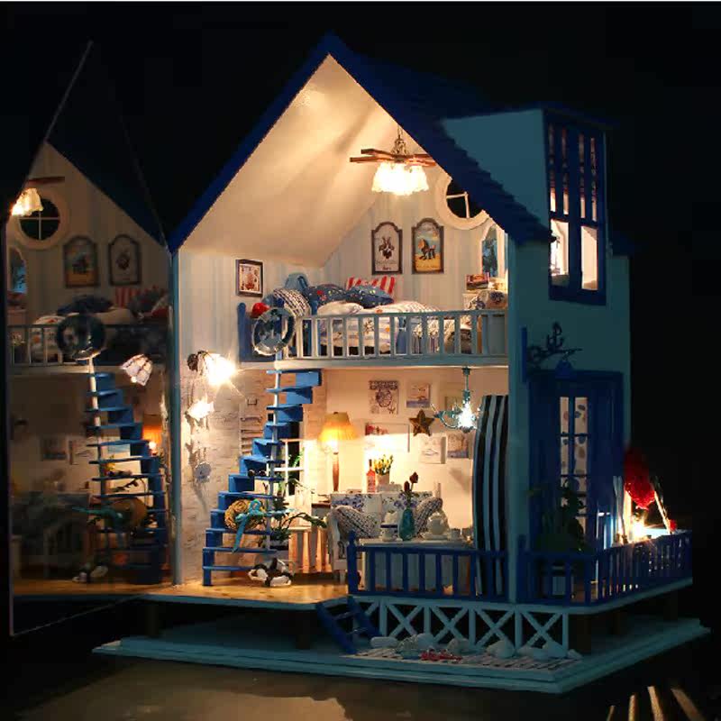 diy小屋大型别墅情牵爱琴海手工拼装房子模型建筑生日礼物玩具女