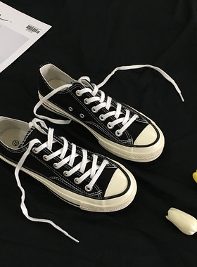 黑色低帮INS款经典百搭港风春季学院情侣款ulzzang简约复古帆布鞋