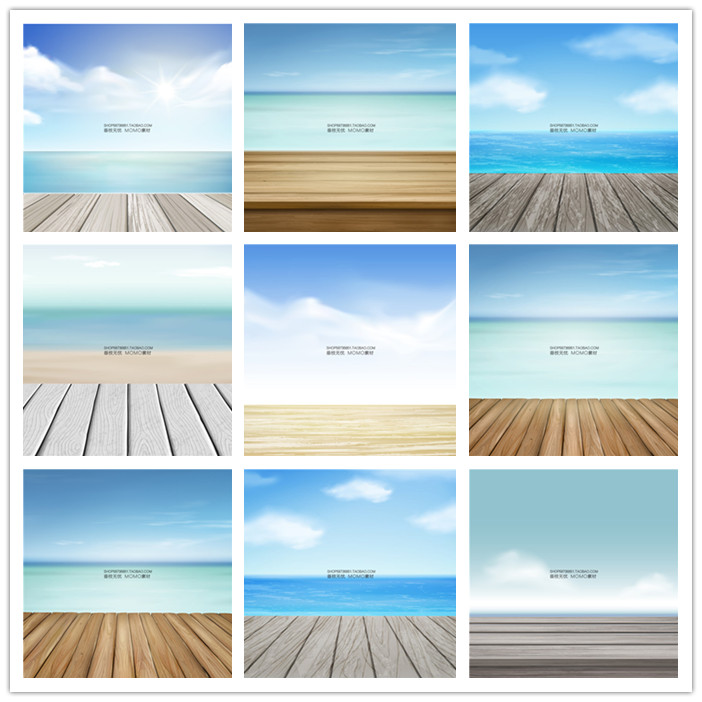 A2926矢量蓝天海洋木板纹理自然背景 AI设计素材