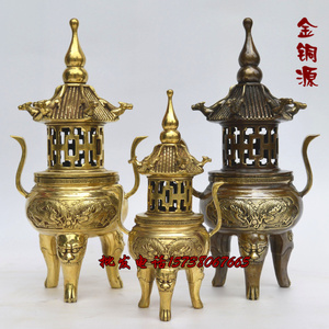纯铜香炉 薰香炉 大小号塔炉 家居用品 家居风水中式摆件工艺品大