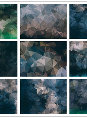 矢量设计素材 深色黑色蓝色LOW POLY低多边形几何马赛克底纹 EPS