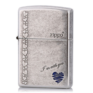 打火机zippo正版 原装正品 双面雕刻 古银蓝心爱在一起 爱情礼物