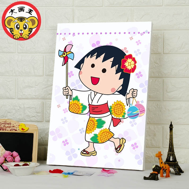 樱桃小丸子蜡笔小新diy数字油画母亲女儿数码画卡通动漫儿童油画