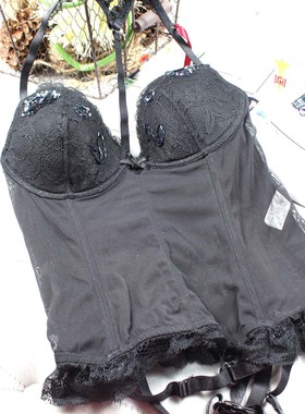 清仓外贸黑色C家性感薄款挂脖式带4个骨架精致柔软文胸式束身衣