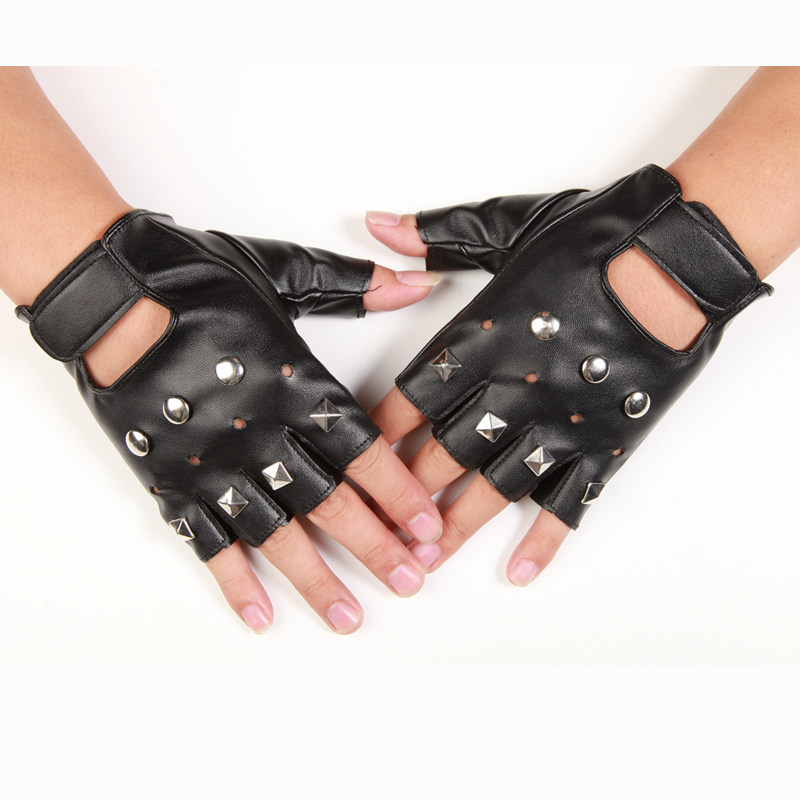 真皮战术手套男女朋克街舞半指皮手套露指演出跳舞表演手套罗志祥