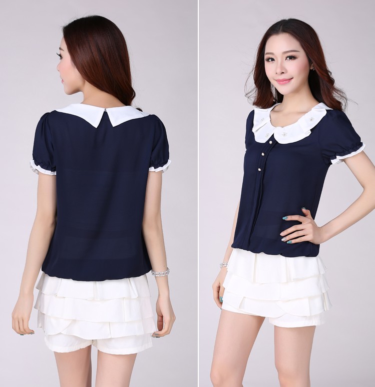 特加肥加大码女装胖mm夏装显瘦短袖衬衣女士娃娃领雪纺衫上衣衬衫在类目 女装/女士精品, 蕾丝衫/雪纺衫中 - 来自Buy2taobao.com提供专业的淘宝代购服务