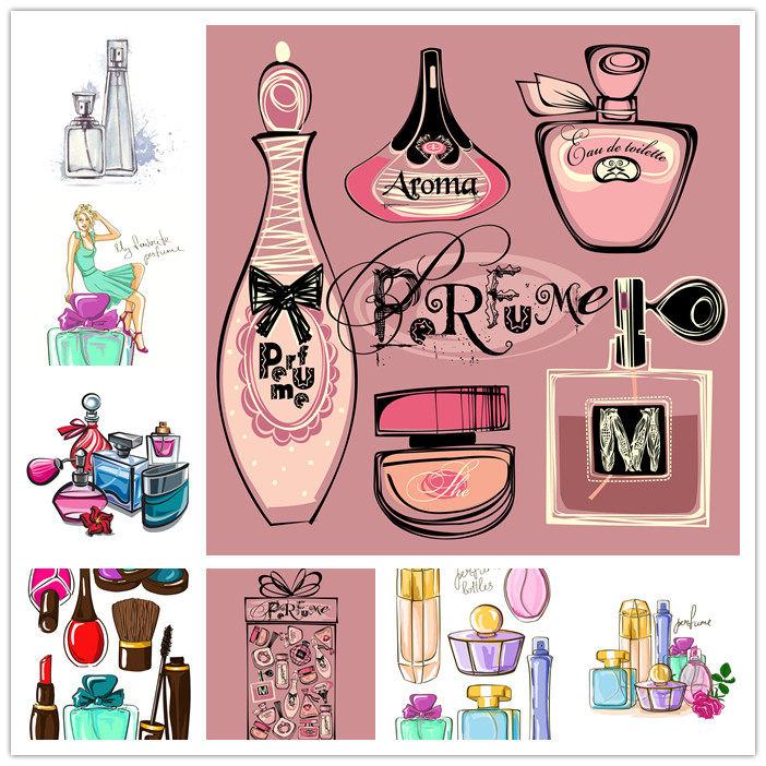 a0391矢量卡通手绘插画风格女士香水瓶化妆品模板 ai设计素材