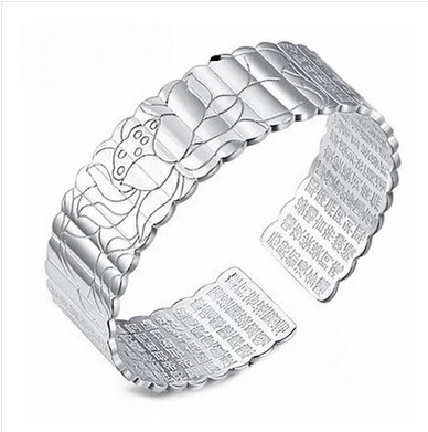 超美大气佛经大悲咒莲花银手镯 情人节男女款 宽18mm手工开口手镯在类目 饰品/流行首饰/时尚饰品新, 手镯中 - 来自Buy2taobao.com提供专业的淘宝代购服务