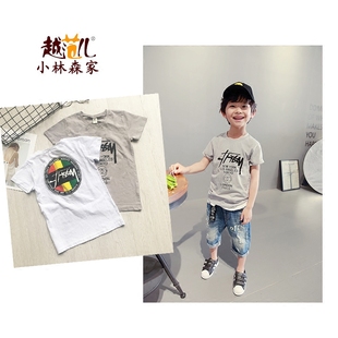 林森家童装男童韩版印花圆领短袖t恤夏中大童半袖体恤衫儿童上衣