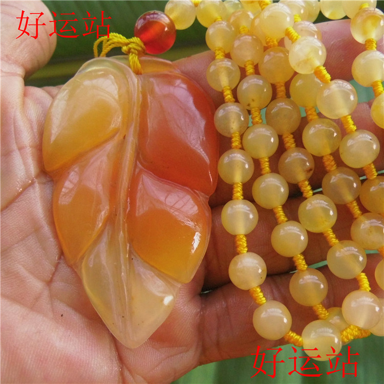 促销新款黄龙玉玉叶吊坠男女款手工颈饰玉石挂件珠宝首饰玉佩收藏