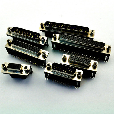 HDR15/HDR26/HDR44/HDR62 公头 母头RS232 三排串口 镀金90度弯脚