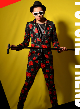 [独家]夜店男歌手DSDJ权志龙GD 风骚玫瑰西装 大牌酒吧演出服配饰