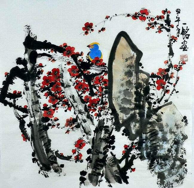 平民画院纯手绘E020828赵一铭四尺斗方国画花鸟 梅花66 66