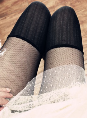 日本Beny高端甜美菱格竖条纹假大腿假高筒网纹拼接连裤拼接丝袜