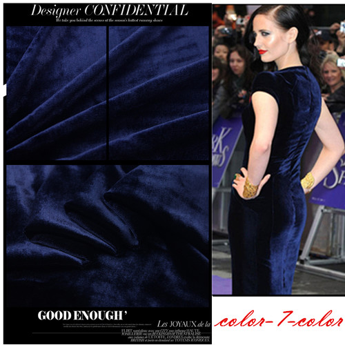 重磅纯色藏青蓝弹力金丝绒布料不倒绒韩国绒连衣裙制衣时装面料