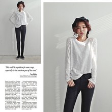 K099韩国女装反穿感简约竹节棉长袖不起球春秋女T恤打底现货