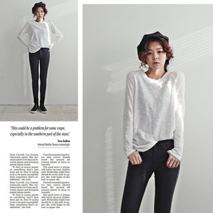 K099韩国女装 不起球春秋女T恤打底现货 反穿感简约竹节棉长袖