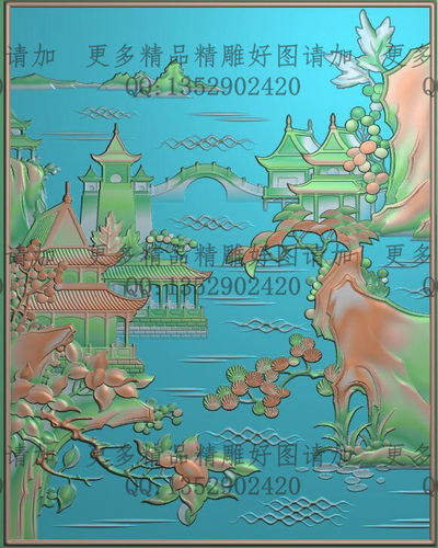 高清精雕图灰度图浮雕图电脑雕刻图精品山水1背板266x335新款特价