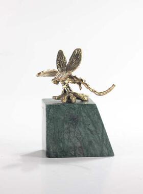 样板房电视柜黄铜石材蜻蜓装饰品