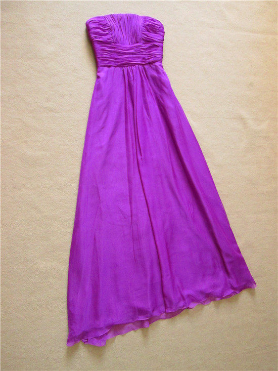 外贸工厂长款抹胸晚装礼服新娘敬酒伴娘服宴会连衣裙紫bt