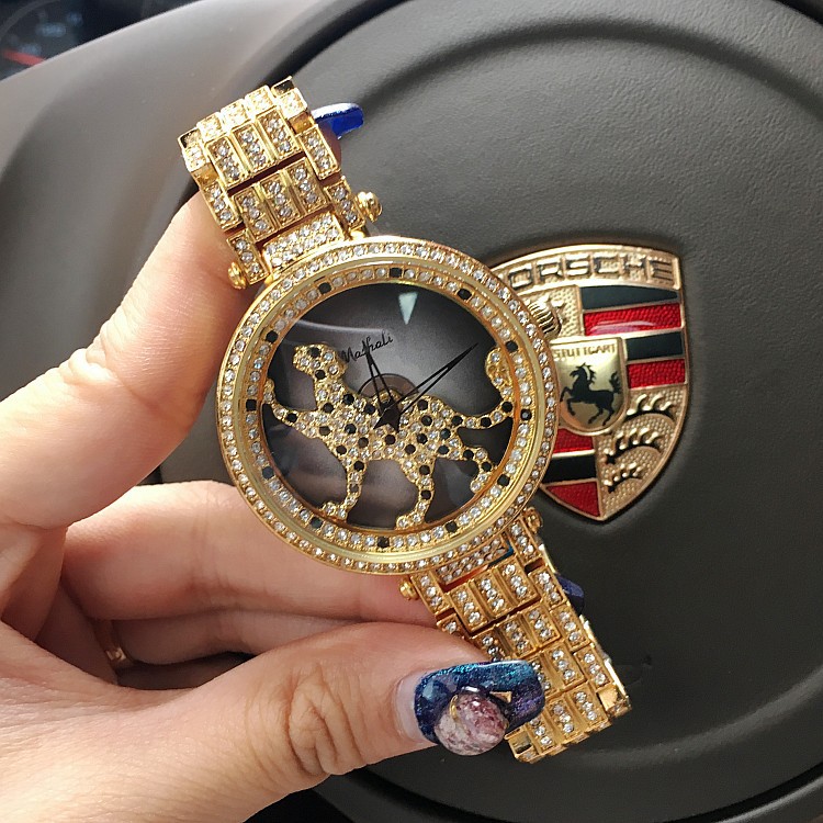 時來運轉手表女正品瑪莎莉轉運招財豹子時尚新款水鉆防水旋轉女款