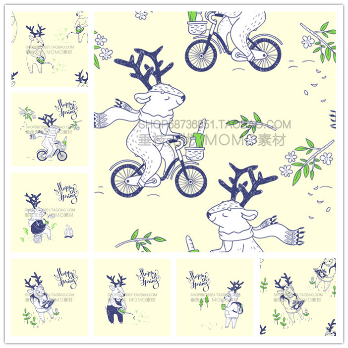 A2983矢量卡通小清新风格小鹿插画背景图 AI设计素材